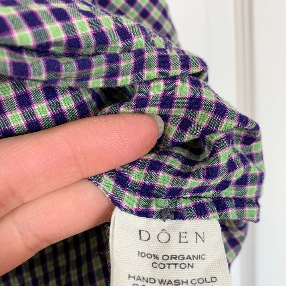 Doen Jane Button Front Blouse Checked Gingham Navy Somerset Plaid Size Small - Picture 8 of 8